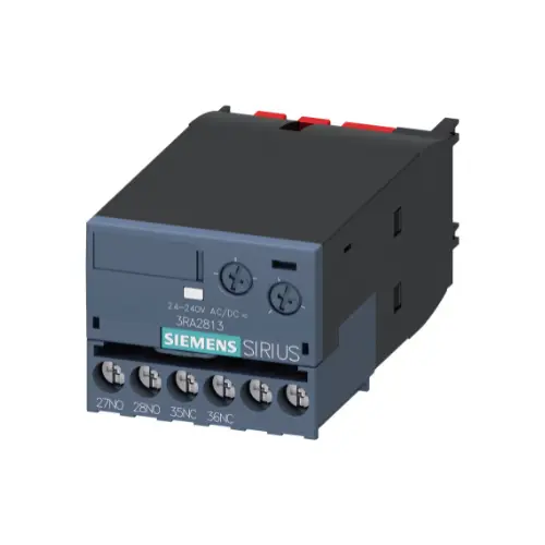 3RA2815-1FW10,OFF DELAY SOLID STATE TIMER BLOCK 1N0 + 1NC 24-240V AC/DC TIME SETTING RANGE 0.05-100 SEC-SIEMENS