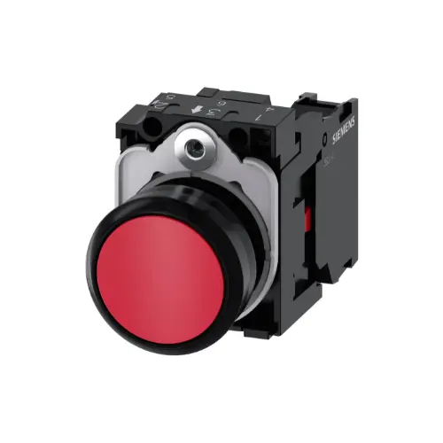 3SU1100-0AB20-1CA0,PUSH BUTTON RED COLOR WITH HOLDER 1NC SCREW TERMINAL-SIEMENS
